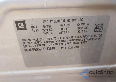 2014 Buick Lacrosse Leather Group из США, поврежденный, VIN 1G4GB5G39EF173019